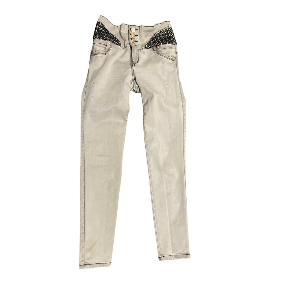 Kabuky Jeans Gray Embellished Streetwear Skinny Jeans Size 10